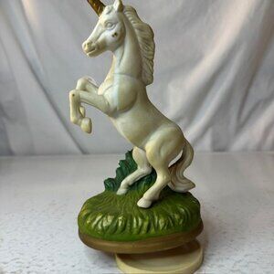 Vintage Unicorn Music Box - White & Gold Hand-Painted Figurine